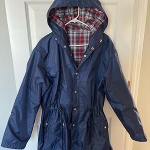 American Apparel Blue Jacket with Red and White Plaid Interior
